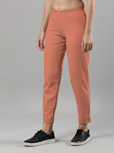 Women's Trouleg, Cotton Fabric with Elastic Waistband and Zip Pockets Peach Hover
