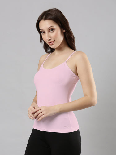 Women's Cotton Camisole with Adjustable Straps, Waist-Length Light Pink Hover