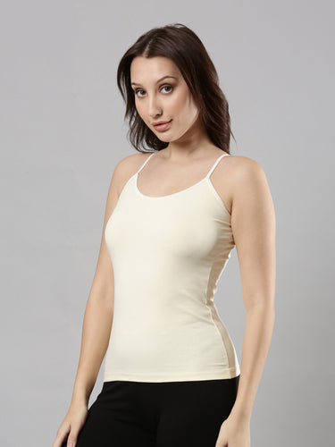Women's Cotton Camisole with Adjustable Straps, Waist-Length Cream Hover