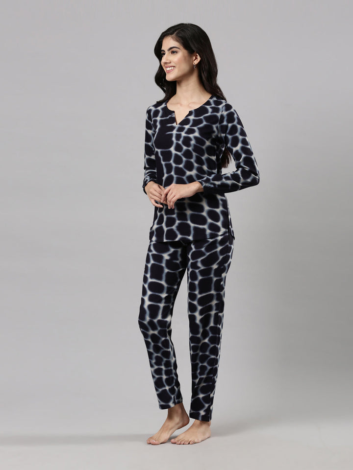 Women's Night Suit Set, Rayon, Abstract Print, Elastic Waistband