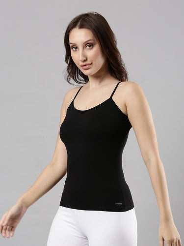 Women's Cotton Camisole with Adjustable Straps, Waist-Length Black Hover