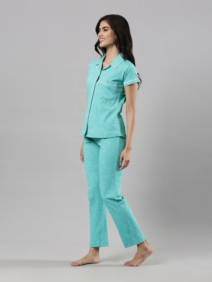 Women's Half Sleeve Top and Long Bottom Set | Soft Cotton, Drawstring Waistband, 2 Pockets, Abstract Print