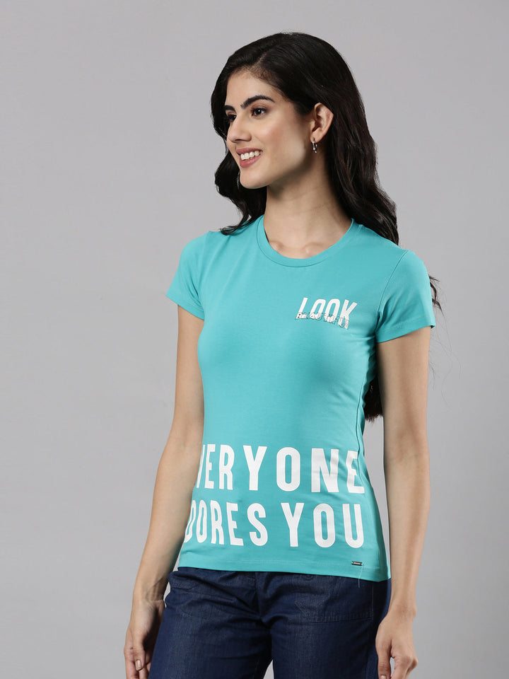 Printed Round Neck T-shirt, Cotton Fabric for Women|Half Sleeves Ceramic