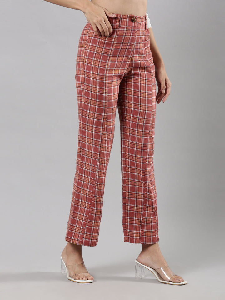 Women's Wide Leg Pants, Cotton, Checkered Print, Button Waist, 2 Pockets