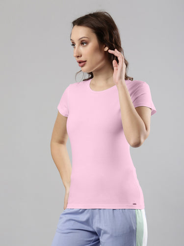 Round Neck Half Sleeve T-shirt, Cotton Fabric for Women Hover