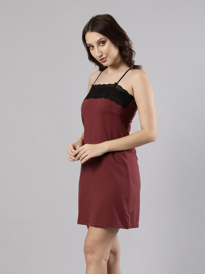 Body Hugging Nighty Slip, Poly Cotton Fabric with Lace and Adjustable Straps