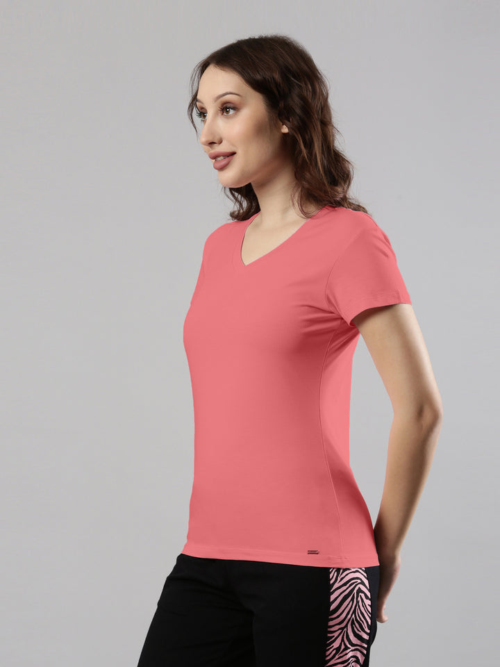 V Neck Half Sleeve T-shirt, Lightweight Cotton for Women