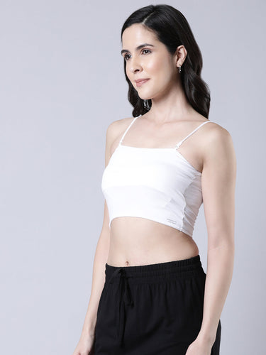 Women's Cotton Crop Top with Adjustable Straps and Detachable Pads White Hover
