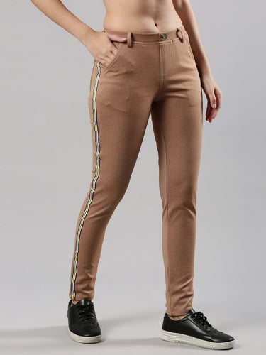 Women's Side Tape Jeggings, Poly Cotton with Elastic Waistband