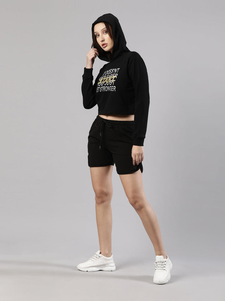 Crop Hoodie and Shorts Set, Cotton Fabric with Drawstring Waist|Airport Look