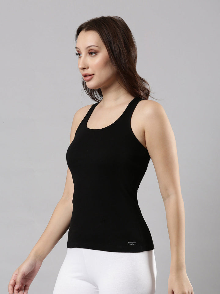 Racerback Cotton Camisole for Women | Soft & Stretchy, Waist-Length Jet Black