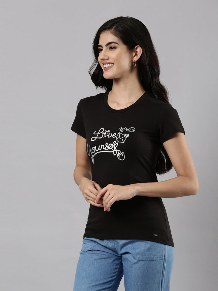 Printed Round Neck T-shirt, Cotton Fabric for Women|Half Sleeves