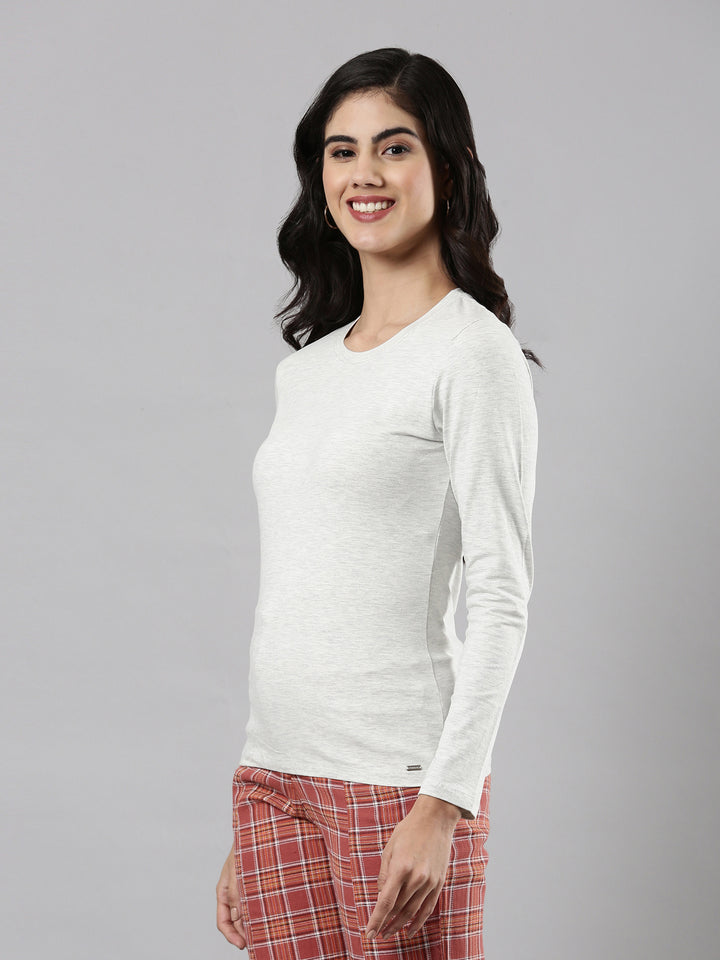 Round Neck Full Sleeve T-shirt, Cotton Fabric for Women