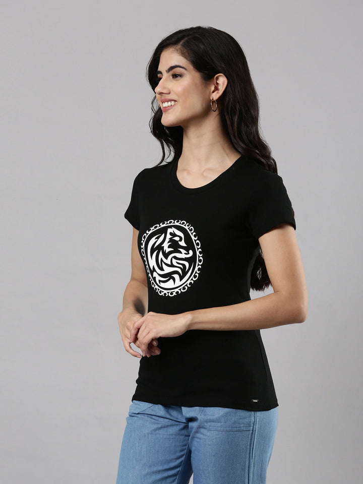 Printed Round Neck T-shirt, Cotton Fabric for Women|Half Sleeves