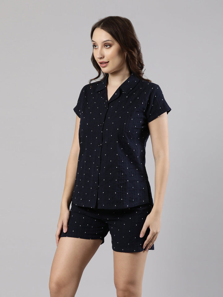 Night Suit Set, Polka Dot Print with Cotton Fabric and Drawstring Waist