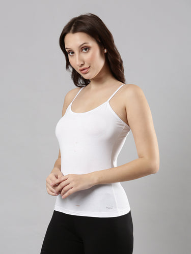 Women's Cotton Camisole with Adjustable Straps, Waist-Length Black and White Pack of 2 Hover