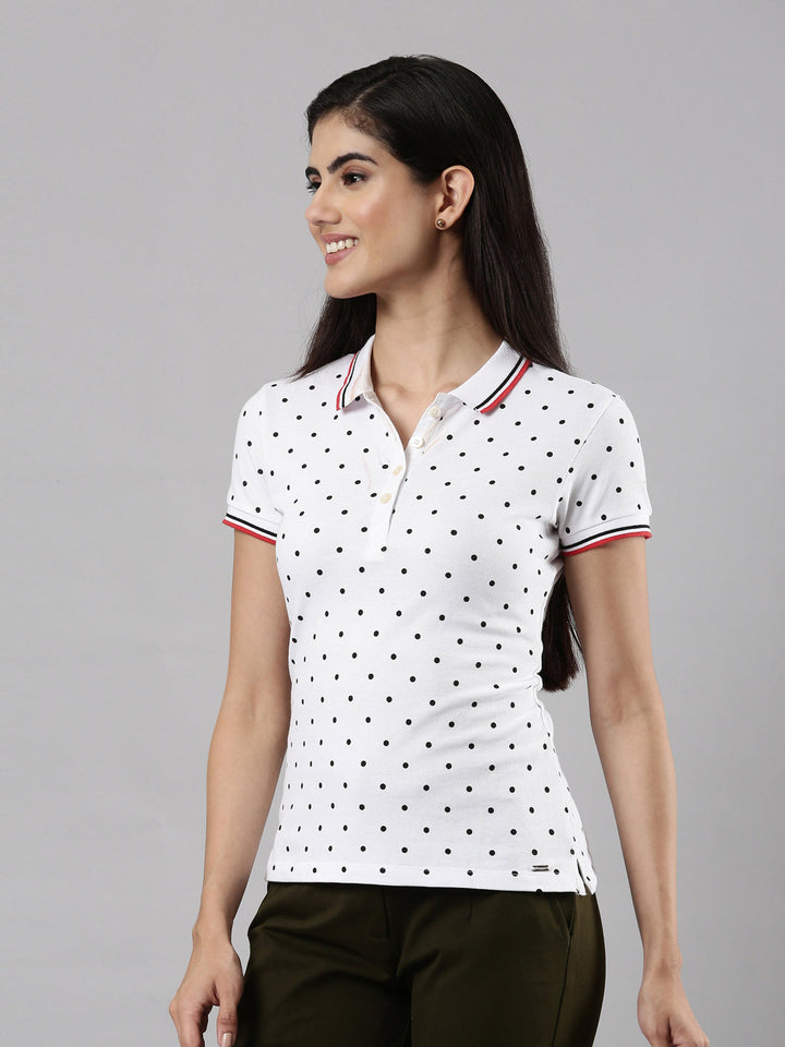 Polka Dot Polo Pique T-shirt, Cotton Fabric with Button Placket