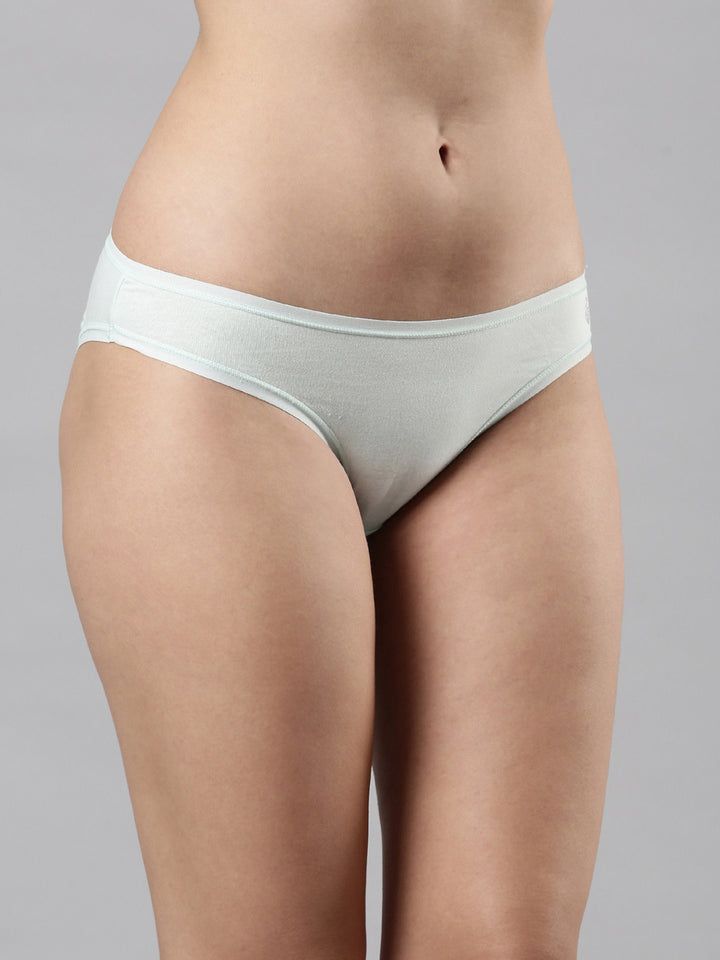 Women's Panty, Inner Elastic, Cotton, Body Hugging, Pearl/Kindle Green /Jade Green Pack of 3