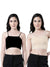 Women's Cotton Crop Top with Adjustable Straps and Detachable Pads Black and Beige Pack of 2