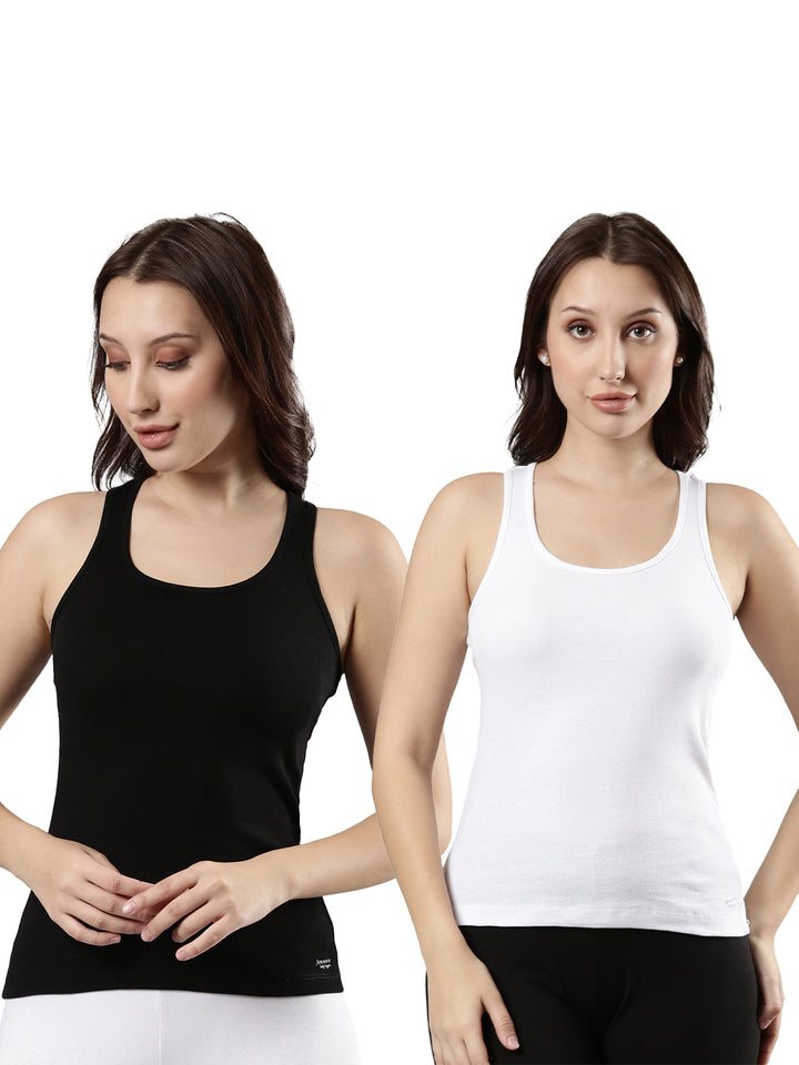 Racerback Cotton Camisole for Women | Soft & Stretchy, Waist-Length Balck and White Pack of 2